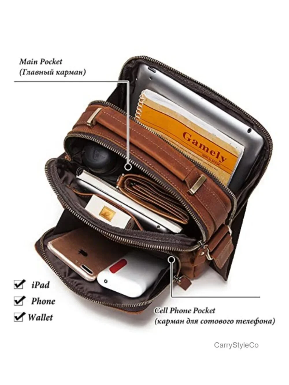 Genuine Leather Messenger Bag Crossbody Shoulder Bag with Adjustable Strap